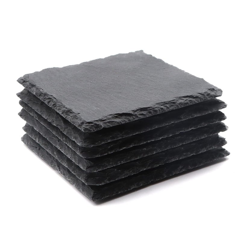 Vibra-TITE VIBRATITE 6 Pack Square Slate Drink Coasters, 4 Inch Black Slate Stone Coasters Bulk Cup Coasters with Anti-Scratch Bottom for Drink Coffee Bar Kitchen Home Decor Engraving - Image 1