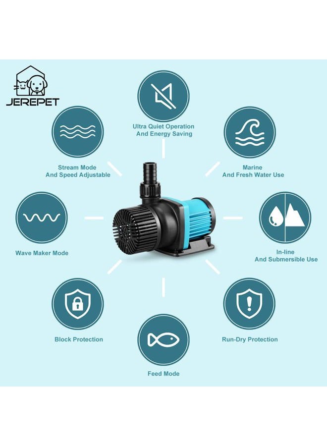 JEREPET مضخة مياه حوض السمك 800GPH 30W16FT 24V DC مع وحدة تحكم، مضخة غاطسة ومضخة عودة داخلية لحوض السمك، أحواض السمك، النوافير، خزان، الزراعة المائية، البرك، المياه العذبة والمالحة - Image 3