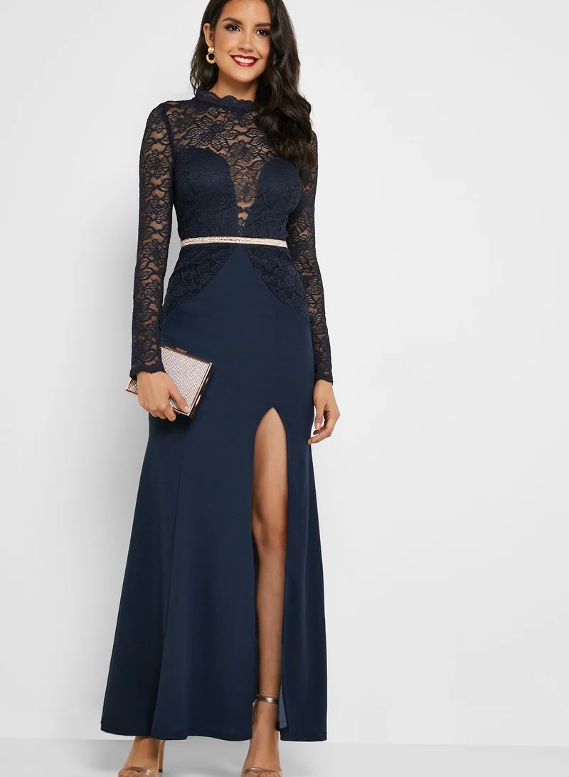 Soieblu High Neck Lace Bodycon Dress