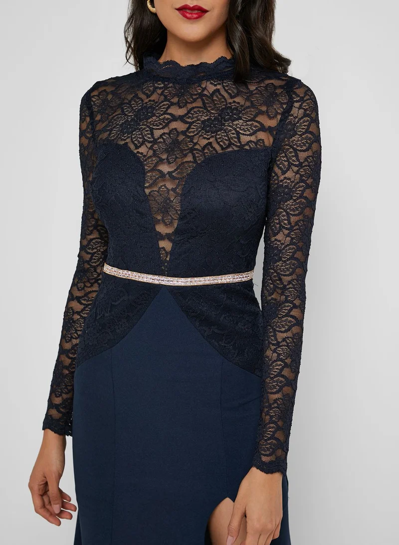 Soieblu High Neck Lace Bodycon Dress