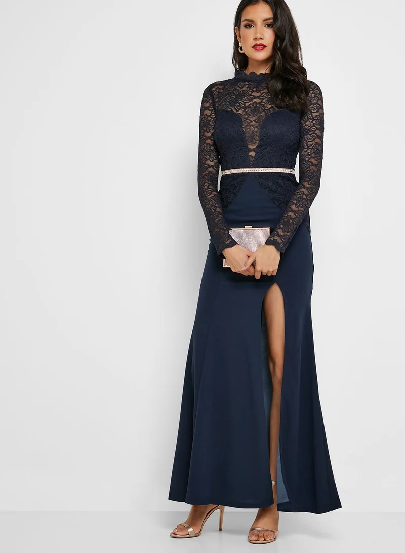 Soieblu High Neck Lace Bodycon Dress