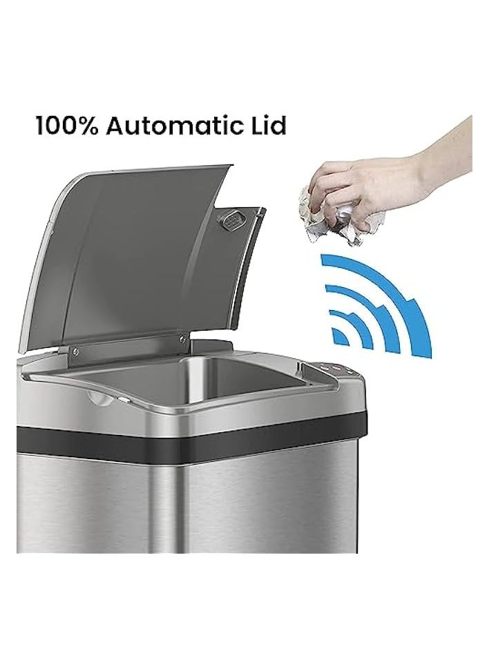 آي تاتش ليس سلة قمامة بمستشعر iTouchless سعة 2.5 جالون مع فلتر رائحة وعطر AbsortX، من الفولاذ المقاوم للصدأ، 02 جالون - Image 2
