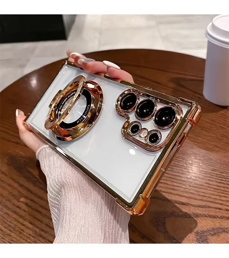Pink Luxury Magnetic Phone Case With Metal Bracket For Samsung Galaxy A55 - Image 3