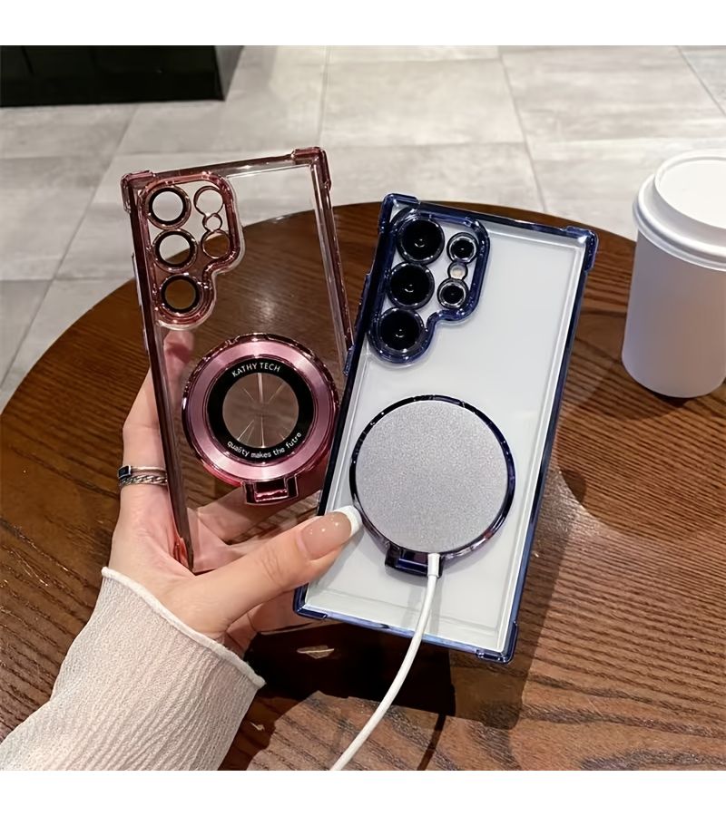 Pink Luxury Magnetic Phone Case With Metal Bracket For Samsung Galaxy A55 - Image 4