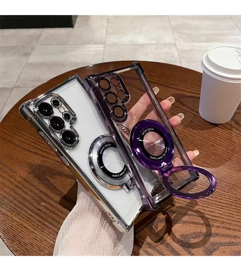 Pink Luxury Magnetic Phone Case With Metal Bracket For Samsung Galaxy A55 - Image 5