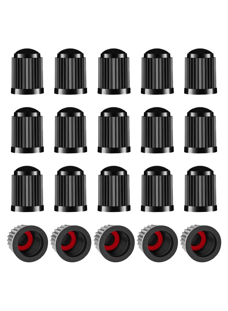 Tyre Valve Caps, 20 Pcs Car Tyre Valve Caps with Seals,Plastic Dust Caps for Car Tyres for SUV Bicycle Motorbike, Black