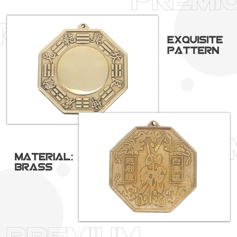 Brass Chinese Bagua Mirror Wall Hanging, 6.5cm Convex Feng Shui Mirror for Energy Reflection and Home Decoration in Living Room, Study, Or Office - Image 3