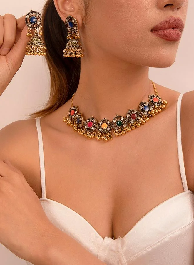 Take Two Take Two Embellished Tassel Necklace and Earrings Jewelry Set