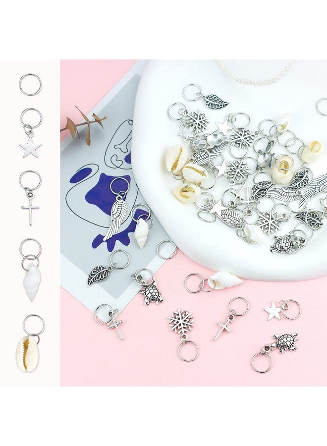 JIALEEY Hair Braid Rings 50Pcs Hair Loops Clips Silver Ring Shell Leaves Star Conch Snowflake Pendant Charms Set Hair Clip Headband Accessories - Image 5