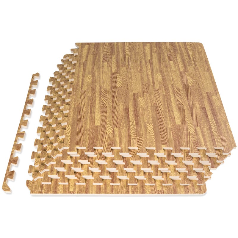 ProsourceFit Wood Grain Puzzle Mat 12in 6 EVA Foam Interlocking Floor Tiles 24SQ FT for Secure Indoor Room Workout Flooring and Playmat Light Oak