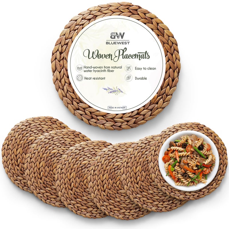 BLUEWEST Woven Placemats Sizes11813515 Round Rattan Water Hyacinth Table Mats Braided NonSlip  HeatResistant Set for Dining Table 118 Set of 6