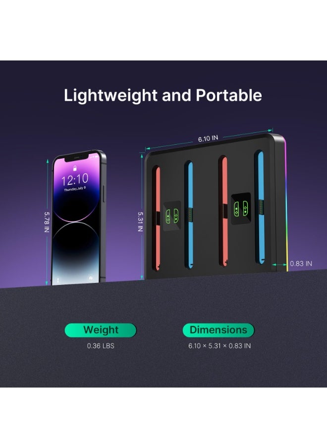 قاعدة شاحن وحدة التحكم لوحدة تحكم Nintendo Switch 2، محطة شحن للوحات التحكم مع أوضاع إضاءة RGB متعددة وتنبيهات صوتية ومؤشرات LED وحامل مدمج
