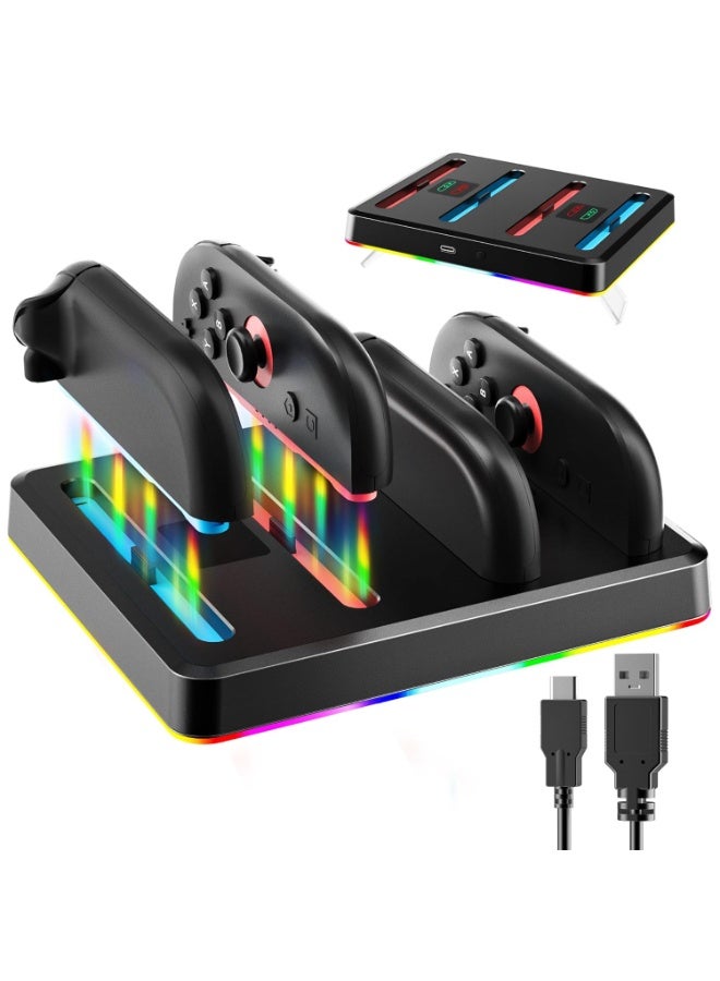 XICEN Controller Charger Dock for Nintendo Switch 2, Charging Station for Joy-Pads with Multiple RGB Light Modes, Sound Alerts, LED Indicators, Built-in Kickstand