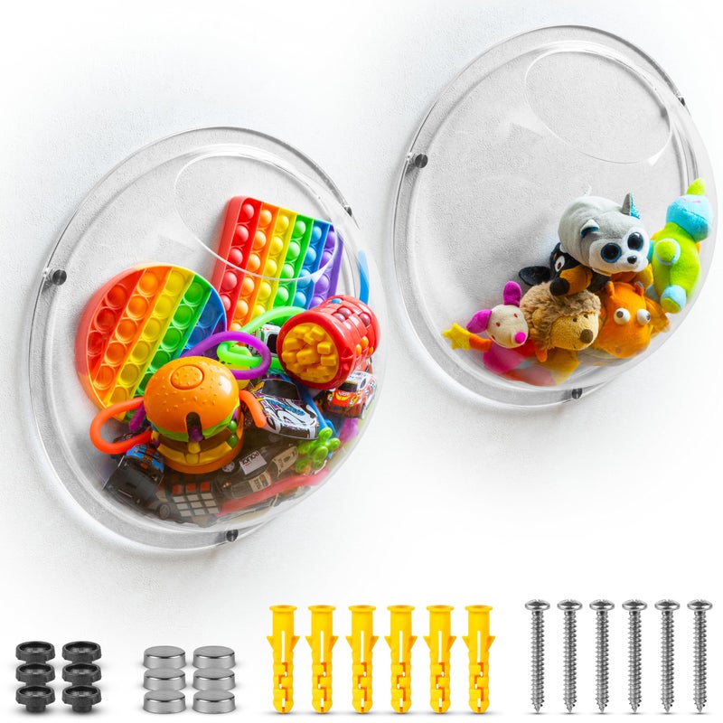Gomos Acrylic Wall Organizer - 2-Pack Wall Toy Storage and Display - Transparent Bubble Organizer for Kids Room - Easy Installation, Back Panel Included - Image 1