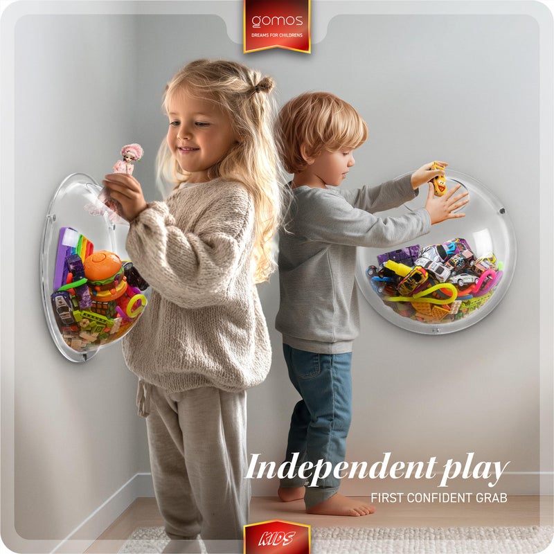 Gomos Acrylic Wall Organizer - 2-Pack Wall Toy Storage and Display - Transparent Bubble Organizer for Kids Room - Easy Installation, Back Panel Included - Image 3