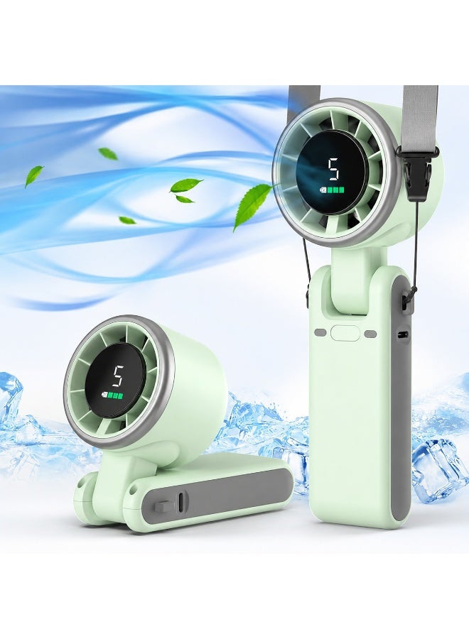 Portable Fan Rechargeable for Travel, 5000mAh Handheld Turbo Fan, 5-Speed Personal Pocket Fan, 20H Runtime, Handheld Fan Rechargeable for Camping, Outdoor, Office & Home (Green)