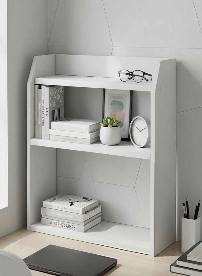 Tangkula 3-Tier Desktop Bookshelf, Wooden Countertop Bookcase with Guardrails, Space-Saving Desk Display Hutch Shelf, Modern Tabletop Storage Organizer for Study Room, Office and Dormitory (1,White) - Image 3