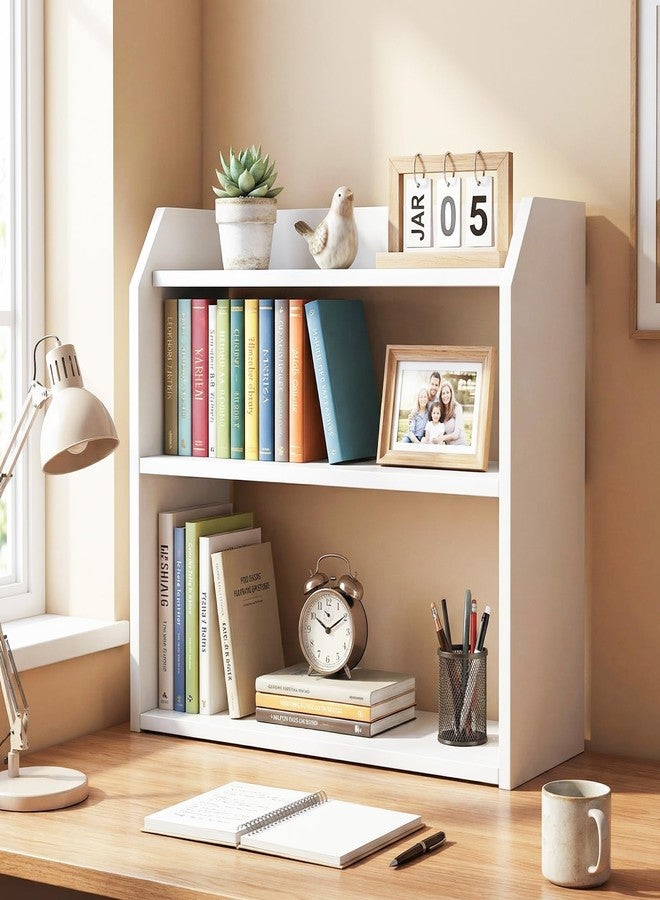 Tangkula 3-Tier Desktop Bookshelf, Wooden Countertop Bookcase with Guardrails, Space-Saving Desk Display Hutch Shelf, Modern Tabletop Storage Organizer for Study Room, Office and Dormitory (1,White) - Image 4