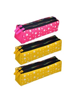 Kuber Industries Kuber Industries Pencil Pouch|Rexine Stationary Pouch|Pencil Utility Pouch|School Pencil Case for Kids|2 Zipper Pencil Organizer|Star Pencil Pouch|Pack of 3|Multi  - Image 1