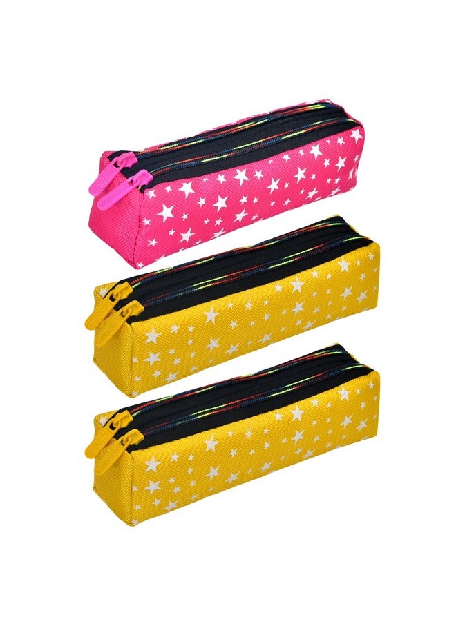Kuber Industries Kuber Industries Pencil Pouch|Rexine Stationary Pouch|Pencil Utility Pouch|School Pencil Case for Kids|2 Zipper Pencil Organizer|Star Pencil Pouch|Pack of 3|Multi  - Image 1
