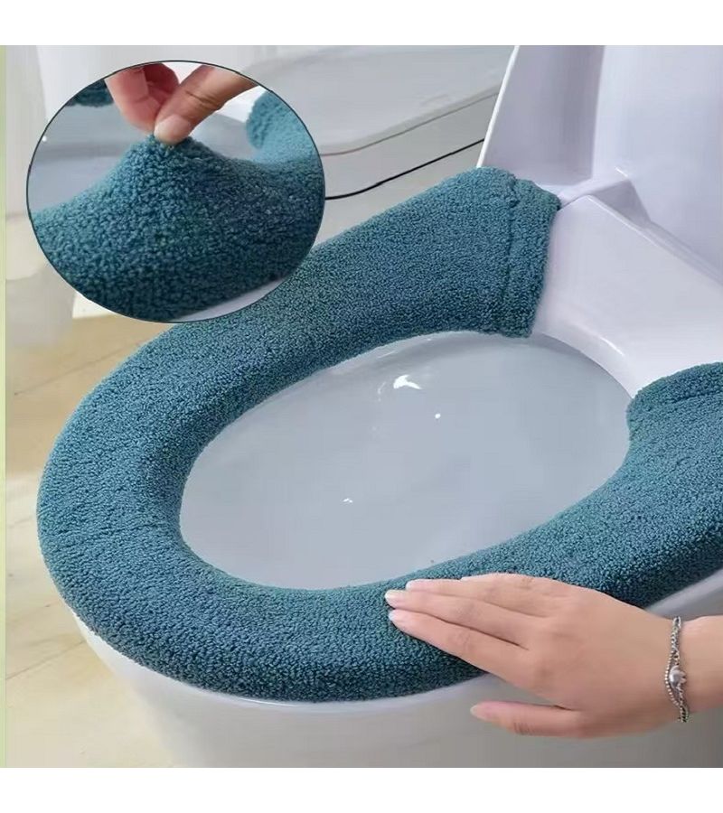 غطاء مقعد مرحاض من القماش الأخضر الداكن القابل للغسل مع أزرار ضغط سريعة التركيب - Image 1