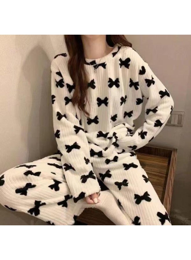 Women's Autumn and Winter Thickened Coral Fleece Pajamas, Loose Long Cardigan Set, Fashionable Design