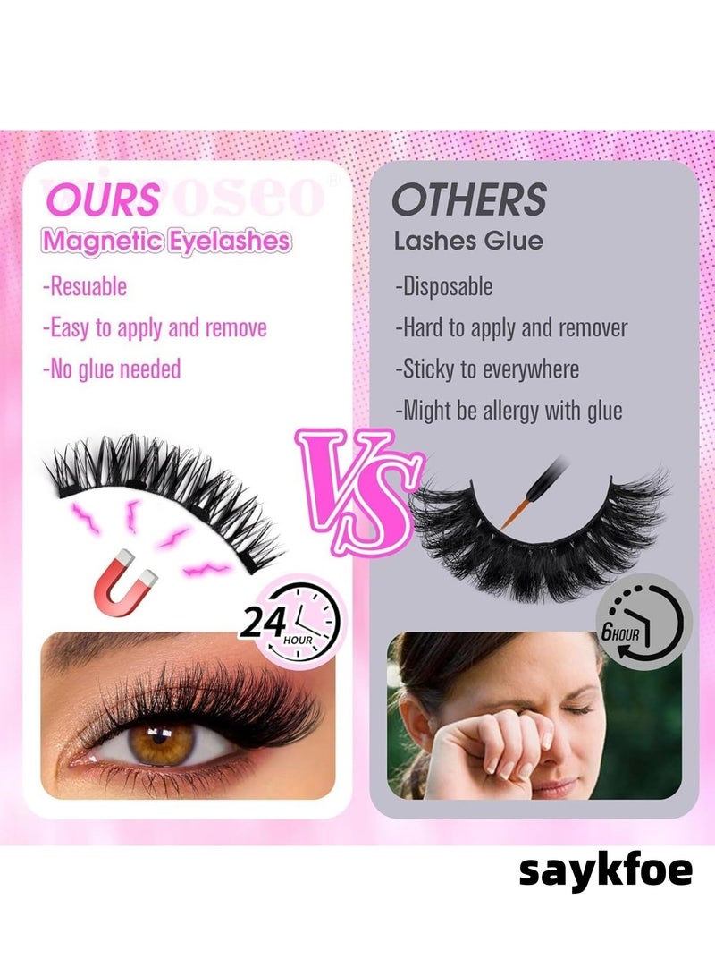 سايكفو رموش مغناطيسية، رموش مغناطيسية بمظهر طبيعي، قابلة لإعادة الاستخدام، لا تحتاج إلى غراء، أداة لتمديد الرموش، طقم رموش علوية وسفلية سهل (CT04-3). - Image 2