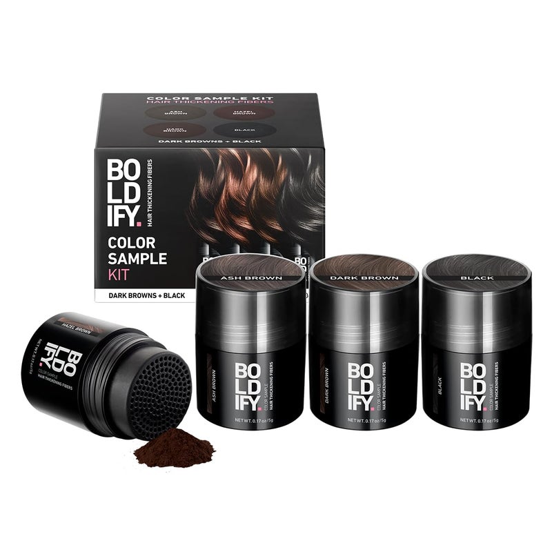 Boldify Hair Fibers Color Sample Kit - Fill In Thinning and Fine Hair for an Instantly Fuller, Thicker Look - 14 Shades for Women & Men - Dark Browns + Black - Image 1