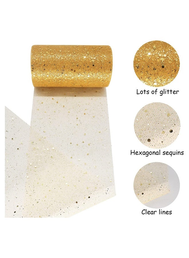 Gold Glitter Tulle Fabric Roll 6 Inch 25 Yards Sequin Ribbon for Wedding, Tutu Skirt, Gift Wrapping, Party Decoration in Antique Gold Color - Image 2