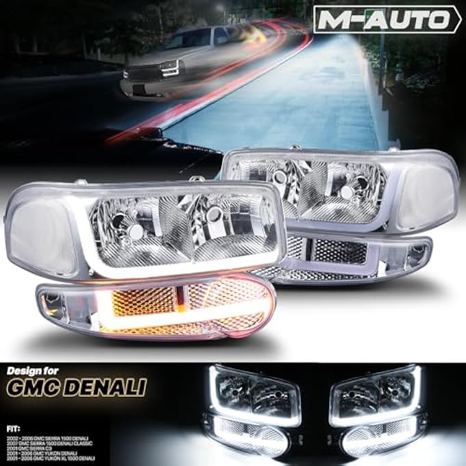 M-AUTO مجموعة مصابيح أمامية LED خلفية متوافقة مع سيارة GMC Sierra C3 موديل 2001 وسيارة Sierra 1500 Denali موديل 2007 وسيارة Sierra 1500 Denali Classic موديل 2006 وسيارة Yukon Denali وسيارة Yukon XL موديل 1500 Denali - Image 3
