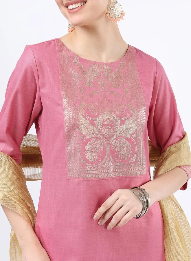 Vishudh Women Pink Printed Kurta Set with Dupatta by Styli