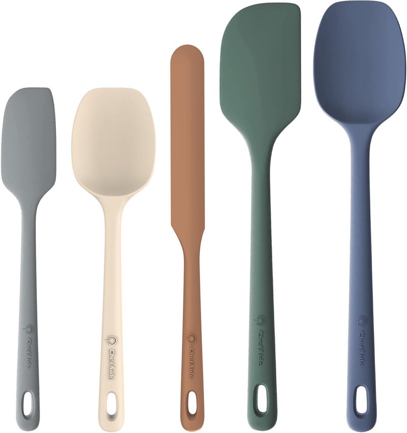 ChefAide 5 Pieces Silicone Spatula Set, Food Grade Rubber Spatula, Upgrade Strong Handle with Ergonomic Grip, Heat Resistant Up to 600°F for Nonstick Cookware, Cooking - Image 1