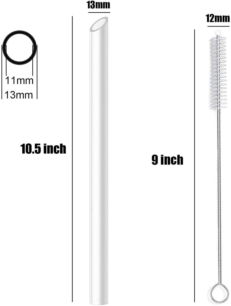 ALINK Reusable Clear Boba Straws, 13 mm x 10.5 in, Jumbo Hard Plastic Smoothie Straws for Bubble Tea, Popping Pearls, Pack of 8 with 2 Cleaning Brush - Image 2