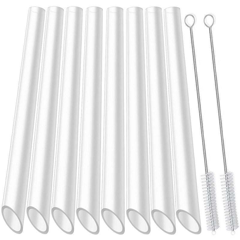 ALINK Reusable Clear Boba Straws, 13 mm x 10.5 in, Jumbo Hard Plastic Smoothie Straws for Bubble Tea, Popping Pearls, Pack of 8 with 2 Cleaning Brush - Image 1