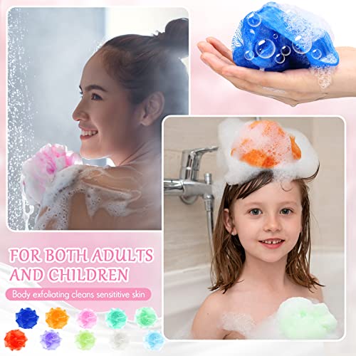 Raiten 72 Pack Bath Loofah Bulk Travel Size Loofah Mini Sponge Mesh Shower Ball Body Scrubber Exfoliator Shower Bath Pouf Assorted Colors for Kids Women Men Wash Bathroom - Image 5
