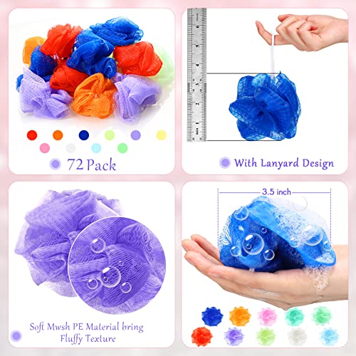 Raiten 72 Pack Bath Loofah Bulk Travel Size Loofah Mini Sponge Mesh Shower Ball Body Scrubber Exfoliator Shower Bath Pouf Assorted Colors for Kids Women Men Wash Bathroom - Image 2