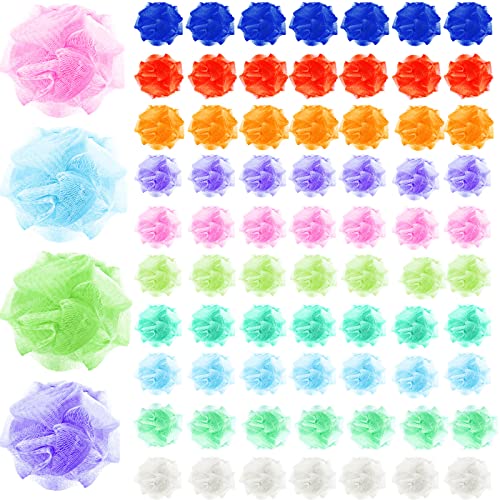 Raiten 72 Pack Bath Loofah Bulk Travel Size Loofah Mini Sponge Mesh Shower Ball Body Scrubber Exfoliator Shower Bath Pouf Assorted Colors for Kids Women Men Wash Bathroom - Image 1