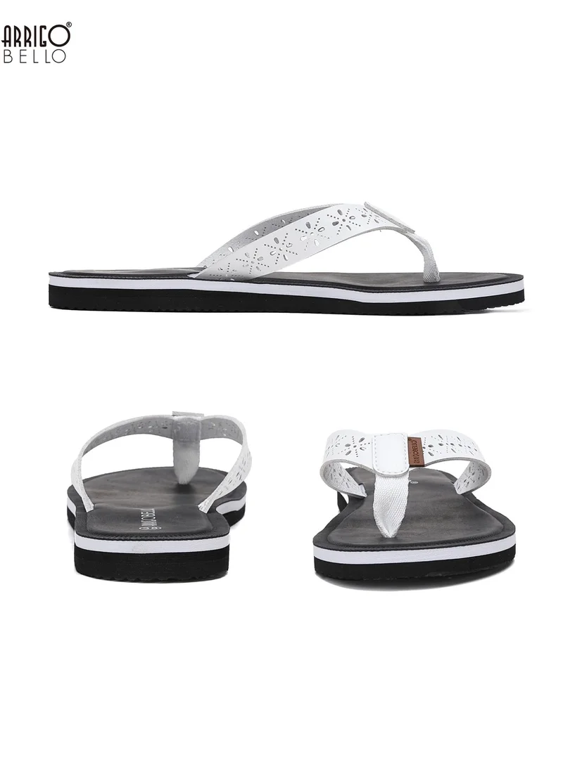 ARRIGO BELLO white Women's Comfort Leather Thong Sandals Stylish Cut-Out Flip Flops Quick Dry Summer Beach Slippers for Women | Best Price UAE