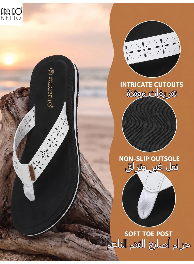 ARRIGO BELLO white Women's Comfort Leather Thong Sandals Stylish Cut-Out Flip Flops Quick Dry Summer Beach Slippers for Women | Best Price UAE