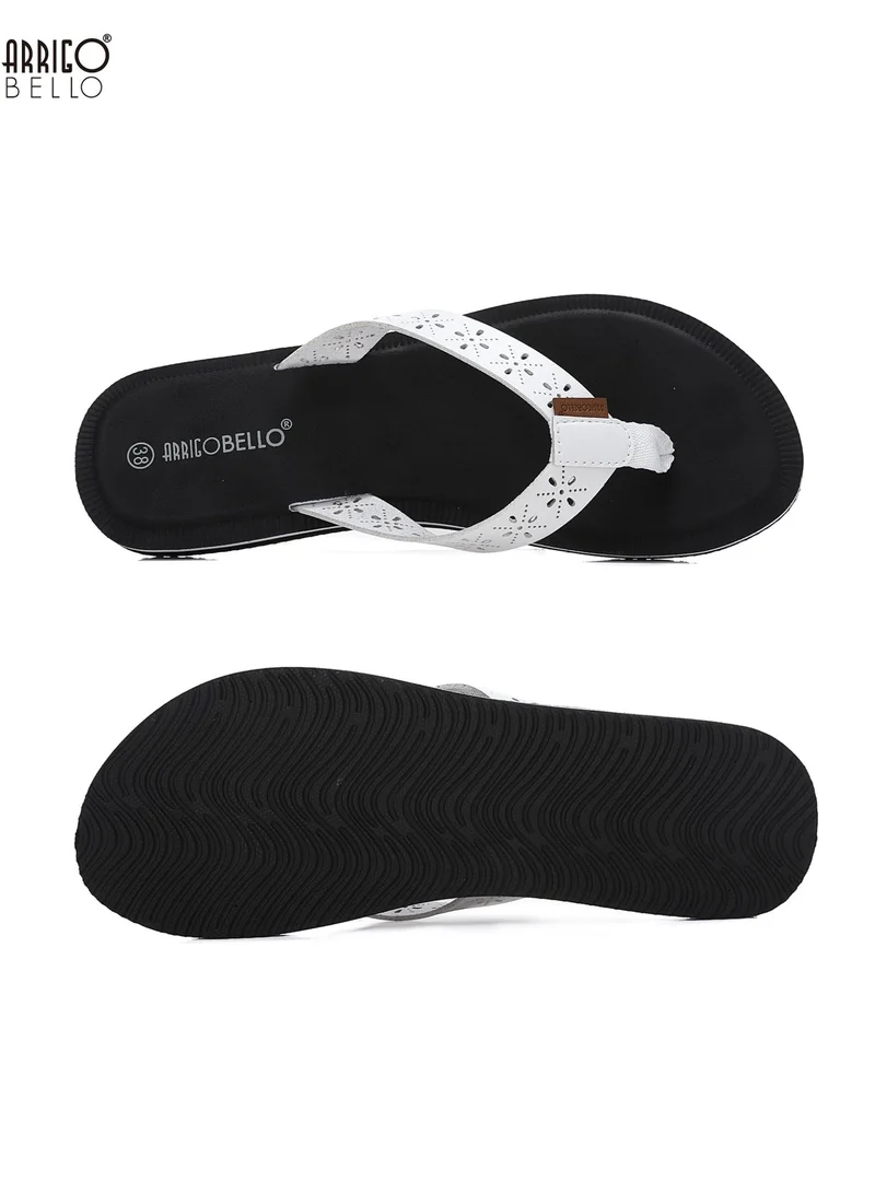 ARRIGO BELLO white Women's Comfort Leather Thong Sandals Stylish Cut-Out Flip Flops Quick Dry Summer Beach Slippers for Women | Best Price UAE