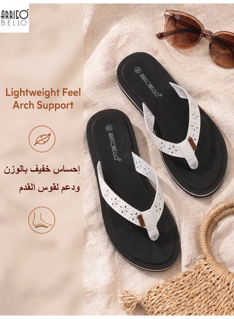 ARRIGO BELLO white Women's Comfort Leather Thong Sandals Stylish Cut-Out Flip Flops Quick Dry Summer Beach Slippers for Women | Best Price UAE