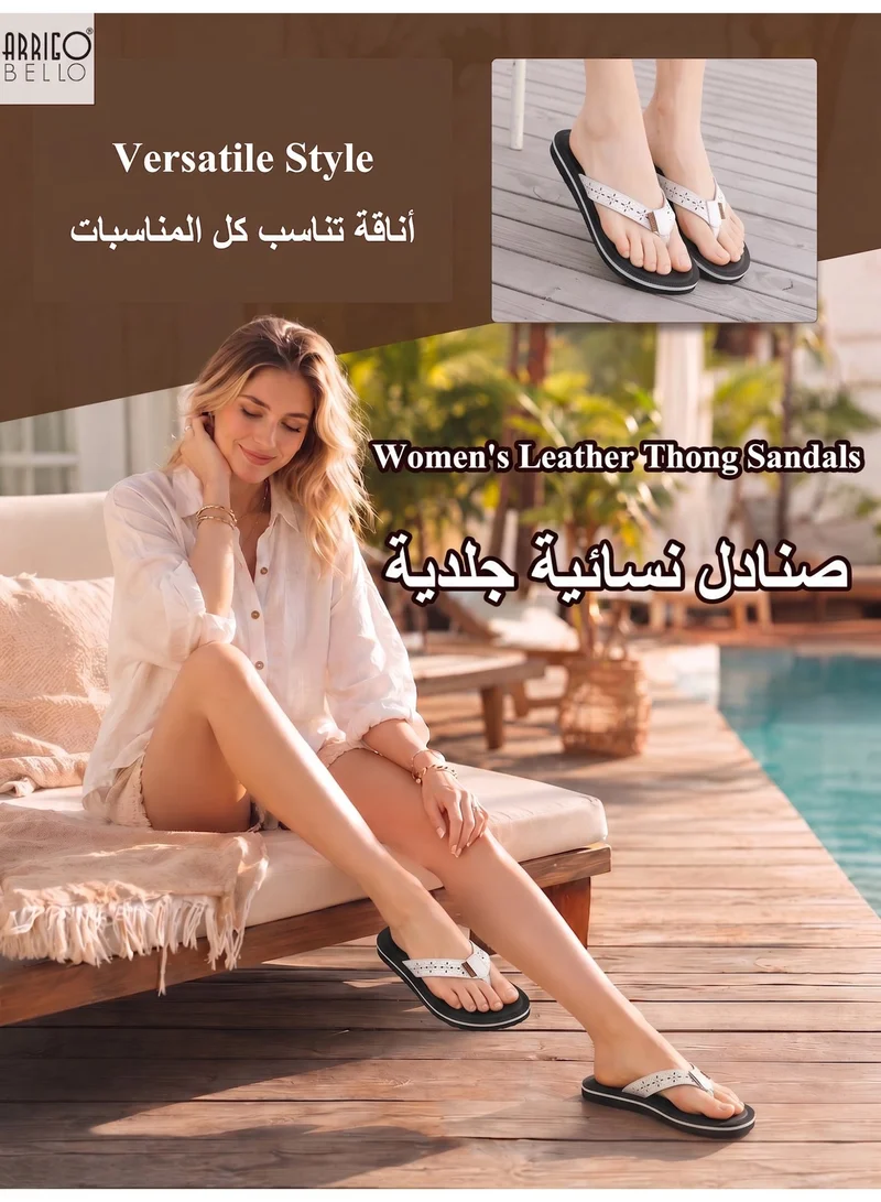 ARRIGO BELLO white Women's Comfort Leather Thong Sandals Stylish Cut-Out Flip Flops Quick Dry Summer Beach Slippers for Women | Best Price UAE