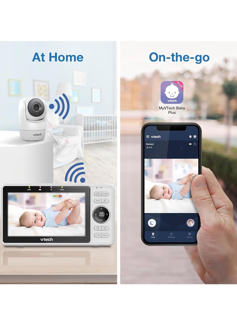 في تك بيبي - VTech Upgraded Smart WiFi Baby Monitor VM901, 5-inch 720p Display, 1080p Camera, HD NightVision, Fully Remote Pan Tilt Zoom, 2-Way Talk, Free Smart Phone App, Works with iOS, Android - Image 1