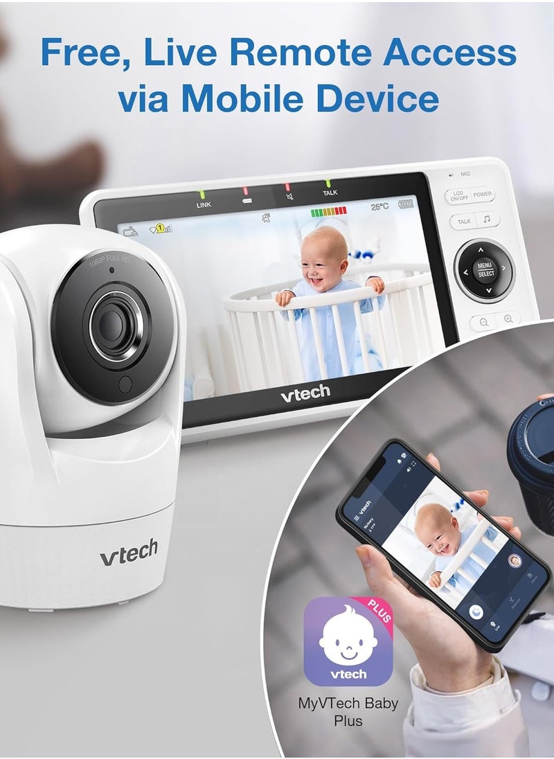 في تك بيبي - VTech Upgraded Smart WiFi Baby Monitor VM901, 5-inch 720p Display, 1080p Camera, HD NightVision, Fully Remote Pan Tilt Zoom, 2-Way Talk, Free Smart Phone App, Works with iOS, Android - Image 1