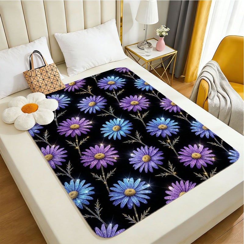 Purple Blue Fluorescent Chrysanthemum Branch Array HD Digital Print Reusable And Washable Dog Pee Pads 39.37 X 59.06 Inch Durable Polyester Soft Texture For Pet Training And Adult Menstrual Protection - Image 4