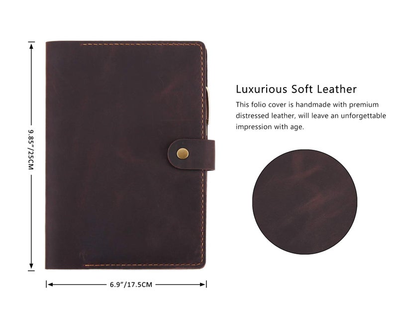 Robrasim Leather Cover for 6"x9" Steno Notebook, Leather Folio Cover Compatible with 6x9 Spiral Steno Pads, A5 Notebook Organizer with Pen Loop - Coffee - Image 2