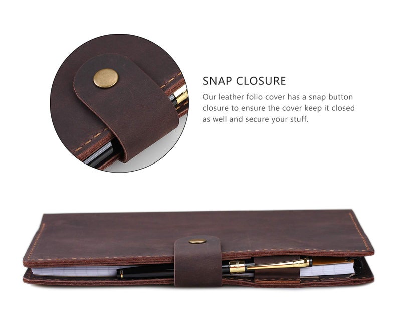Robrasim Leather Cover for 6"x9" Steno Notebook, Leather Folio Cover Compatible with 6x9 Spiral Steno Pads, A5 Notebook Organizer with Pen Loop - Coffee - Image 3