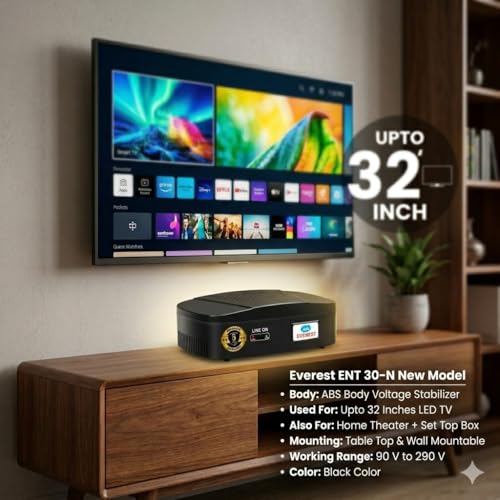 Everest ENT 30-N New Model ABS Body Voltage Stabilizer Used Upto 32 Inches LED TV + Home Theater + Set Top Box Table Top & Wall Mountable (Working Range : 90 V to 290 V) (Black Color) - Image 2