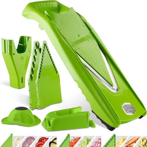 Börner Mandoline Slicer V5 (Professional Set) • Adjustable Vegetable Slicer (7-piece) • 10 Cutting Styles • Kitchen Slicer incl. Docking Station • Stainless Steel V-Blade • Color: Green - Image 1