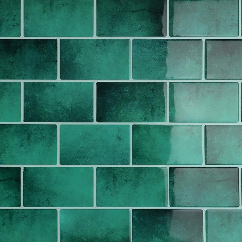CRE8TIVE 4 Sheets Green Subway Tile Peel and Stick Backsplash for Kitchen Wall 12"x12" 3D Stone Wall Tiles Adhesive Stick on Backsplash Peel and Stick Shower Tile Waterproof for Bathroom Laundry Room - Image 1